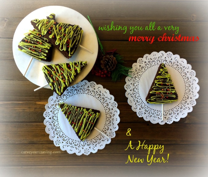 Christmas brownies decorated on a plate 