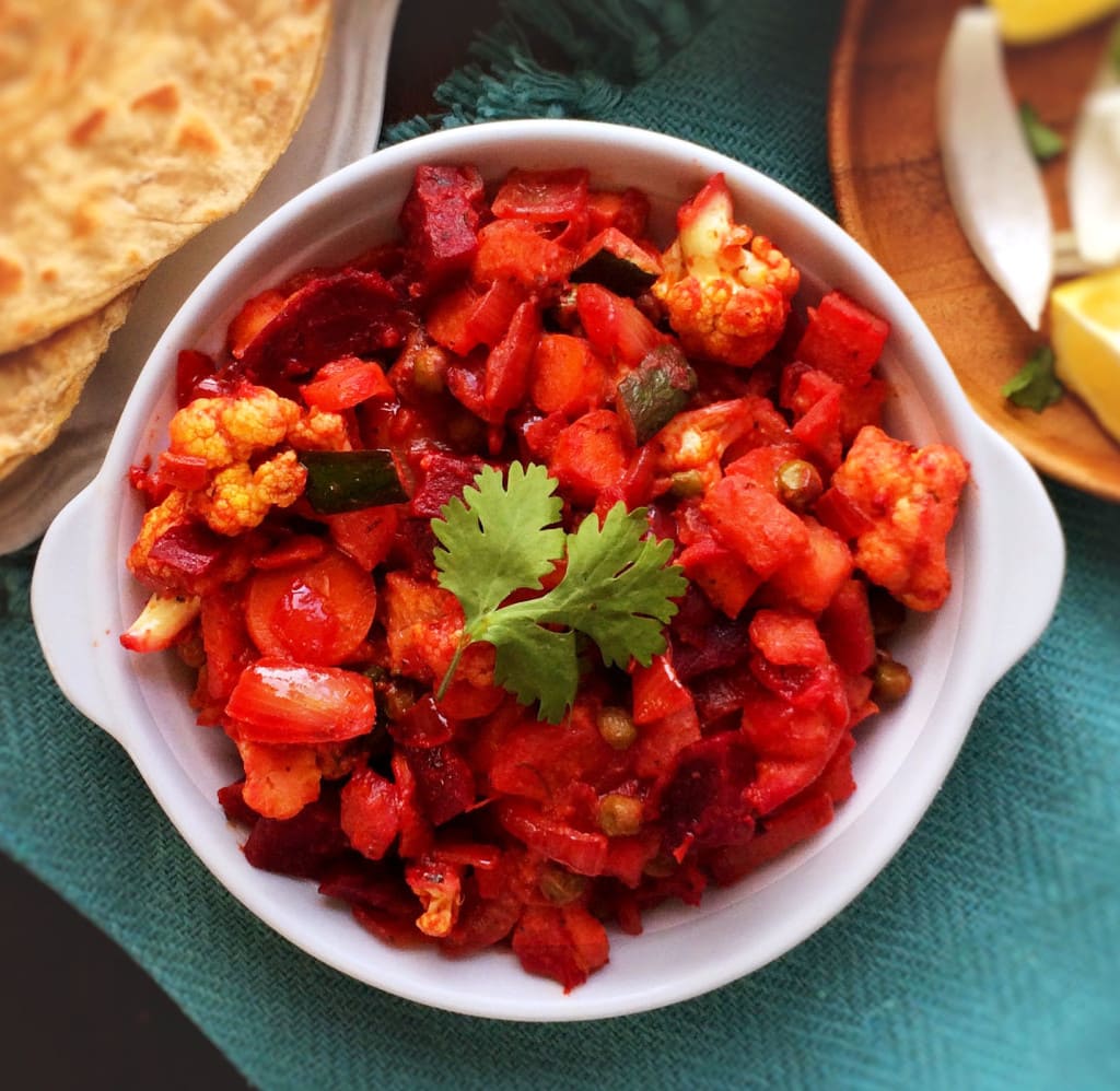 healthy mix vegetable subzi with beetroot boost