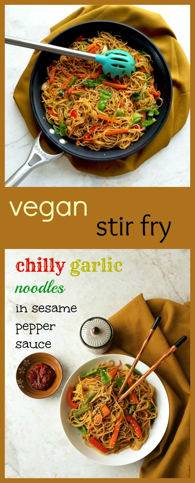 vegan stir fry noodles in sesame pepper sauce
