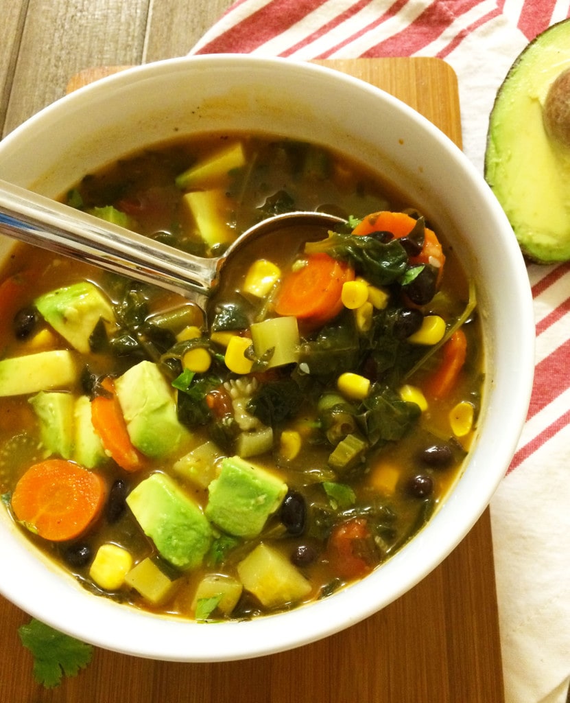 southwest chipotle soup with added greens (vegan and gluten free)
