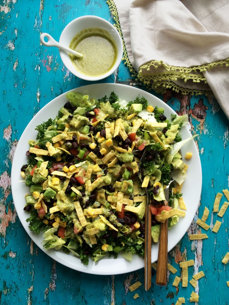 Mexican salad with kale and santa fe dressing (vegan + gf )