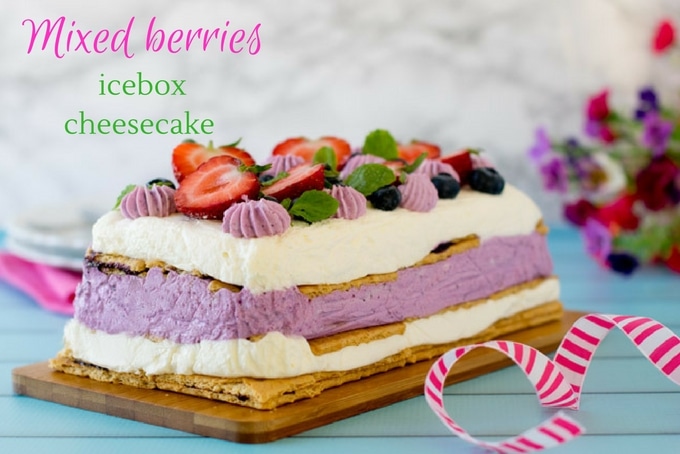 no bake mixed berries icebox cheesecake #eggless #easy #party