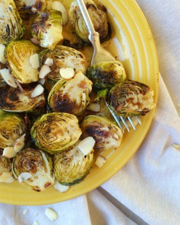 Oven roasted garlic Brussel sprouts with balsamic glaze & almonds