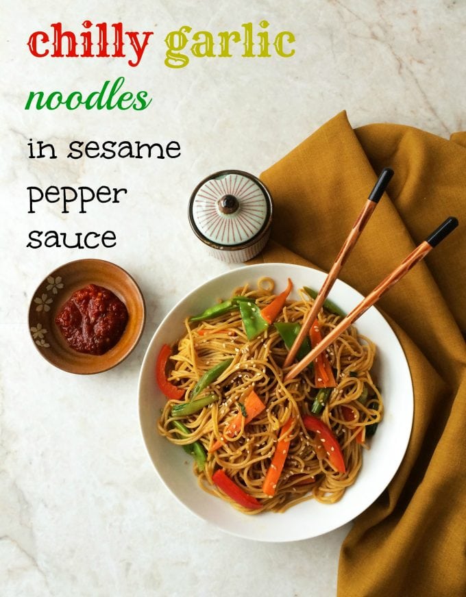 chili garlic noodles in sesame pepper sauce