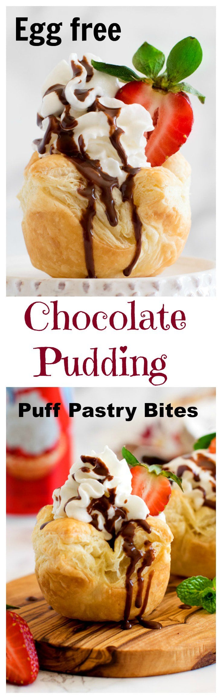 Egg free chocolate pudding puff pastry bites