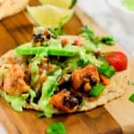 Mexican soft tacos with avocado almond crema