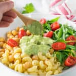 zero oil chickpeas pesto pasta salad