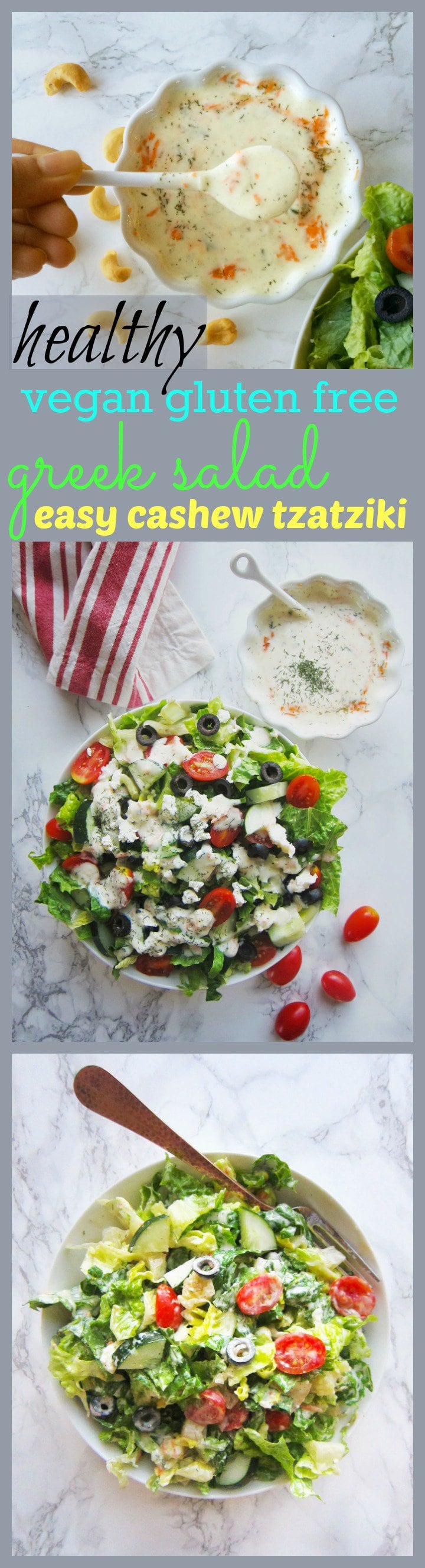Easy greek salad with vegan cashew tzatziki