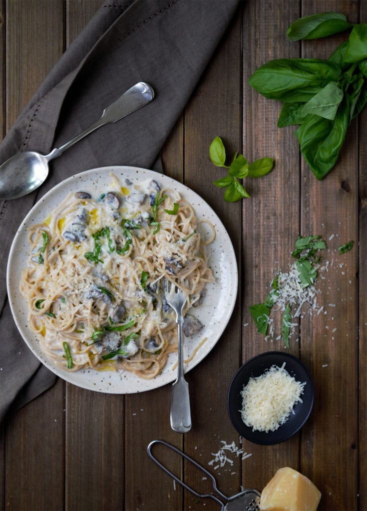 Easy pasta night with herbed mushroom cream sauce in 30 minutes or less