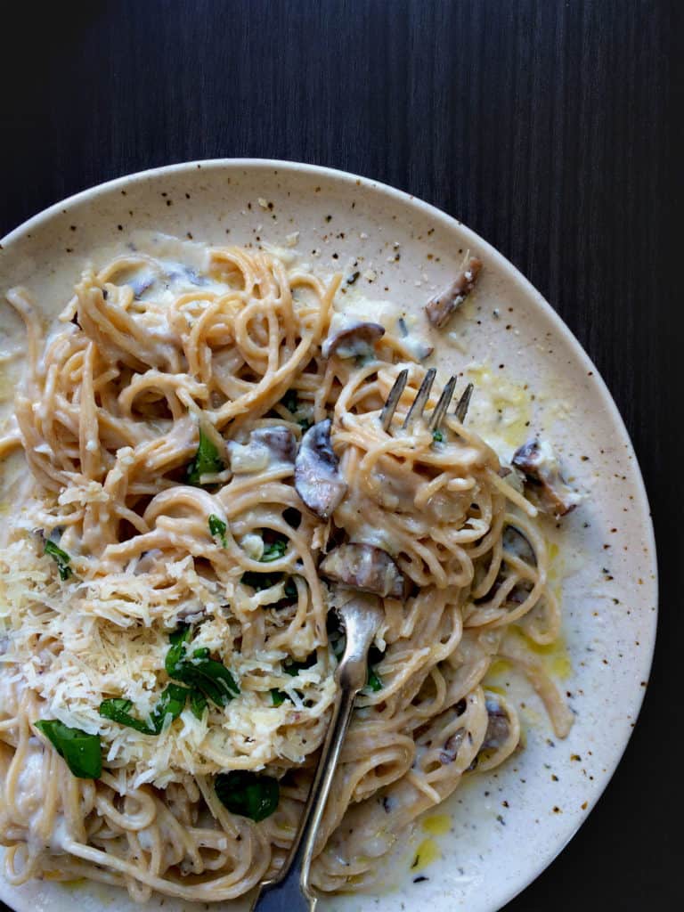 Easy pasta night with herbed mushroom cream sauce in 30 minutes or less 