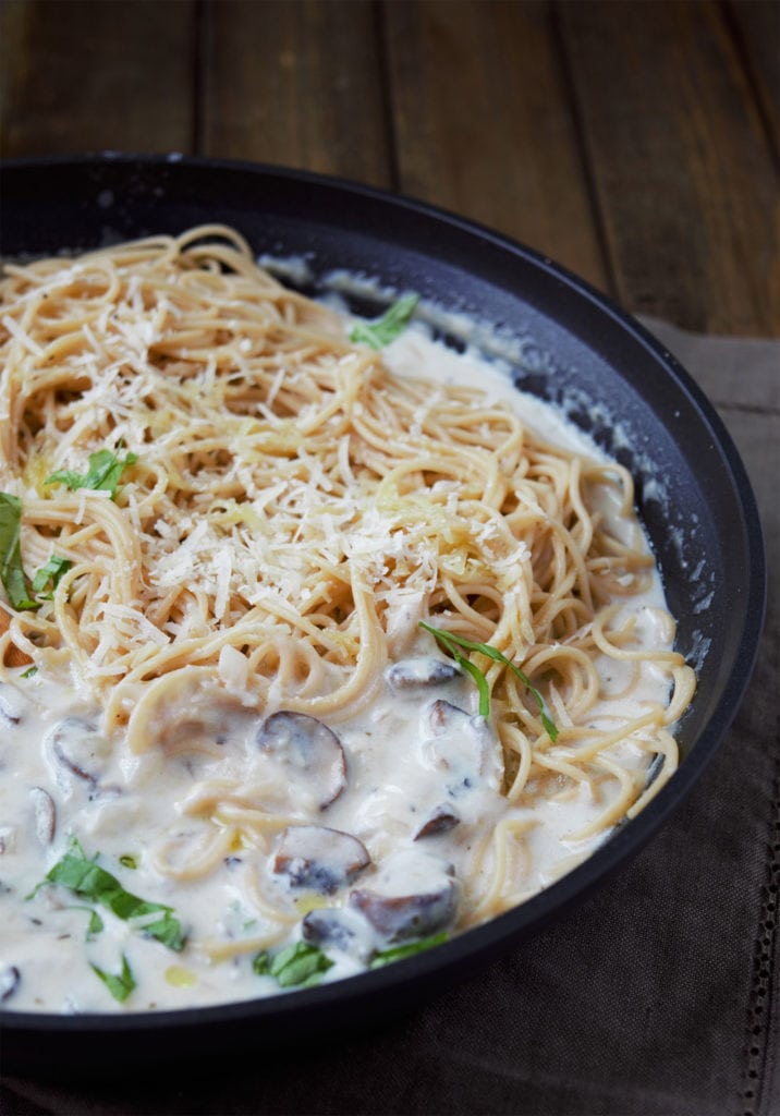 Easy pasta night with herbed mushroom cream sauce in 30 minutes or less