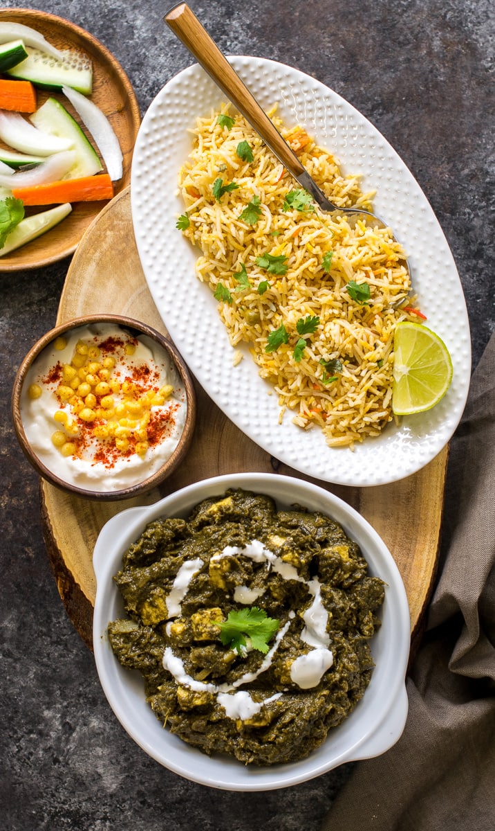 Instant Pot Saag Paneer Tofu (Vegan Spinach mixed greens Indian curry )