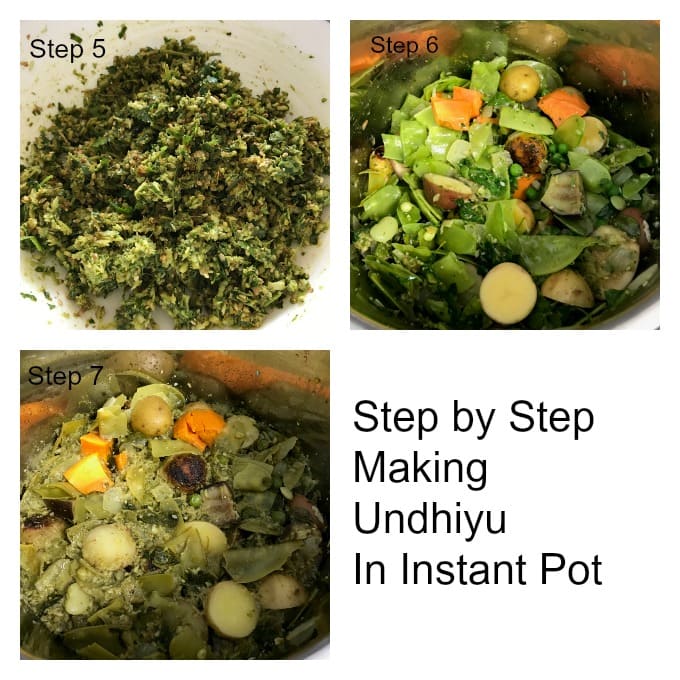 Continuing steps for making Undhiyu recipe in a pressure cooker Instant Pot