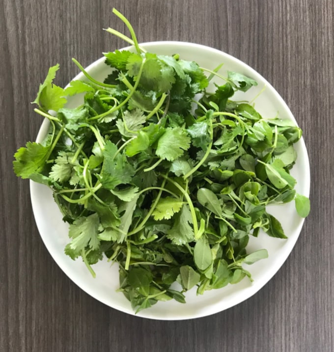 Methi and cilantro cleaned and plucked 