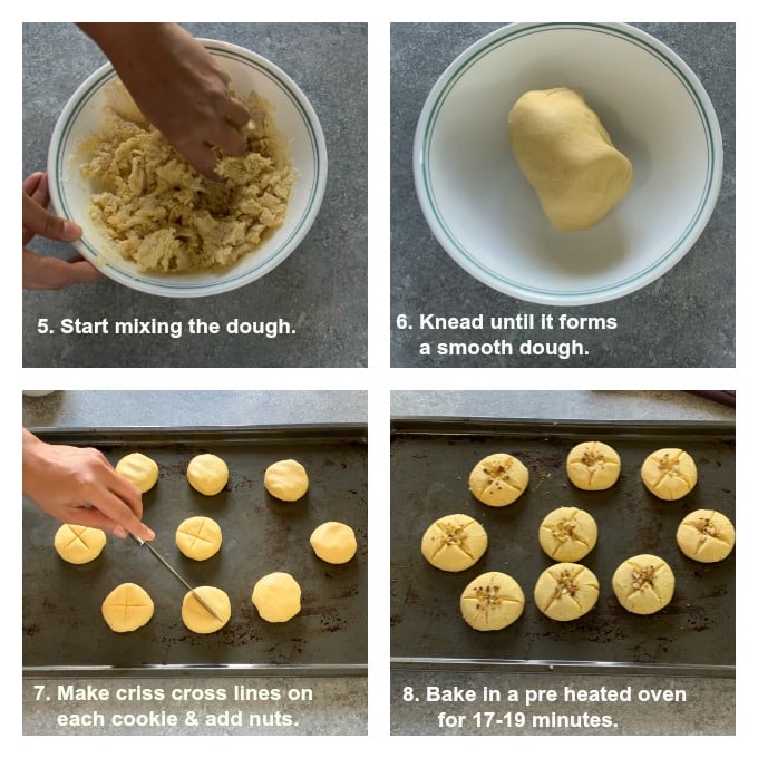 kneading the dough & baking nankhatai.