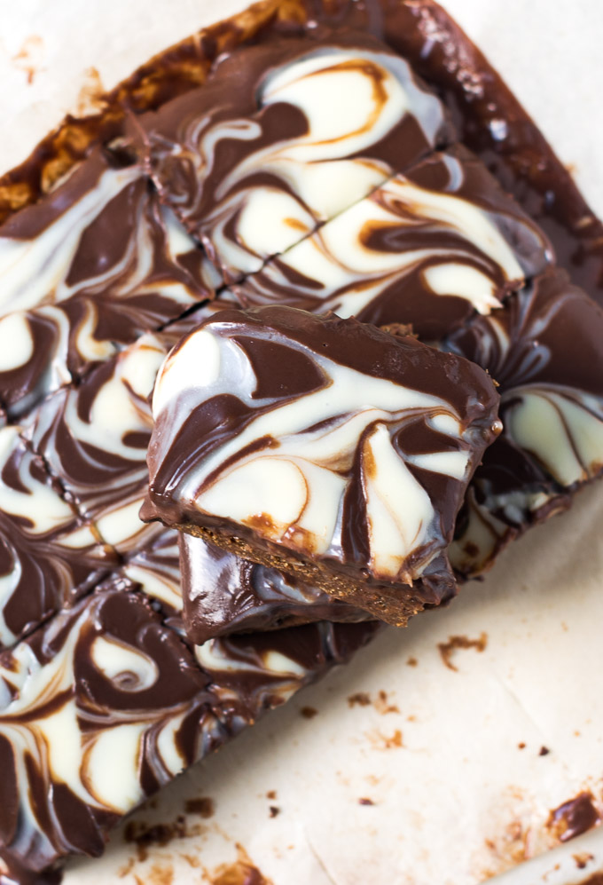 Chocolate swirl marble brownies cut into pieces