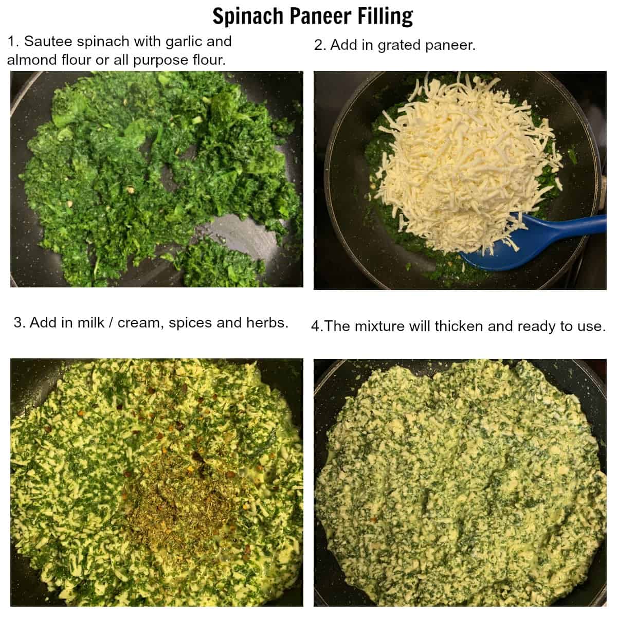Steps in making spinach paneer filling