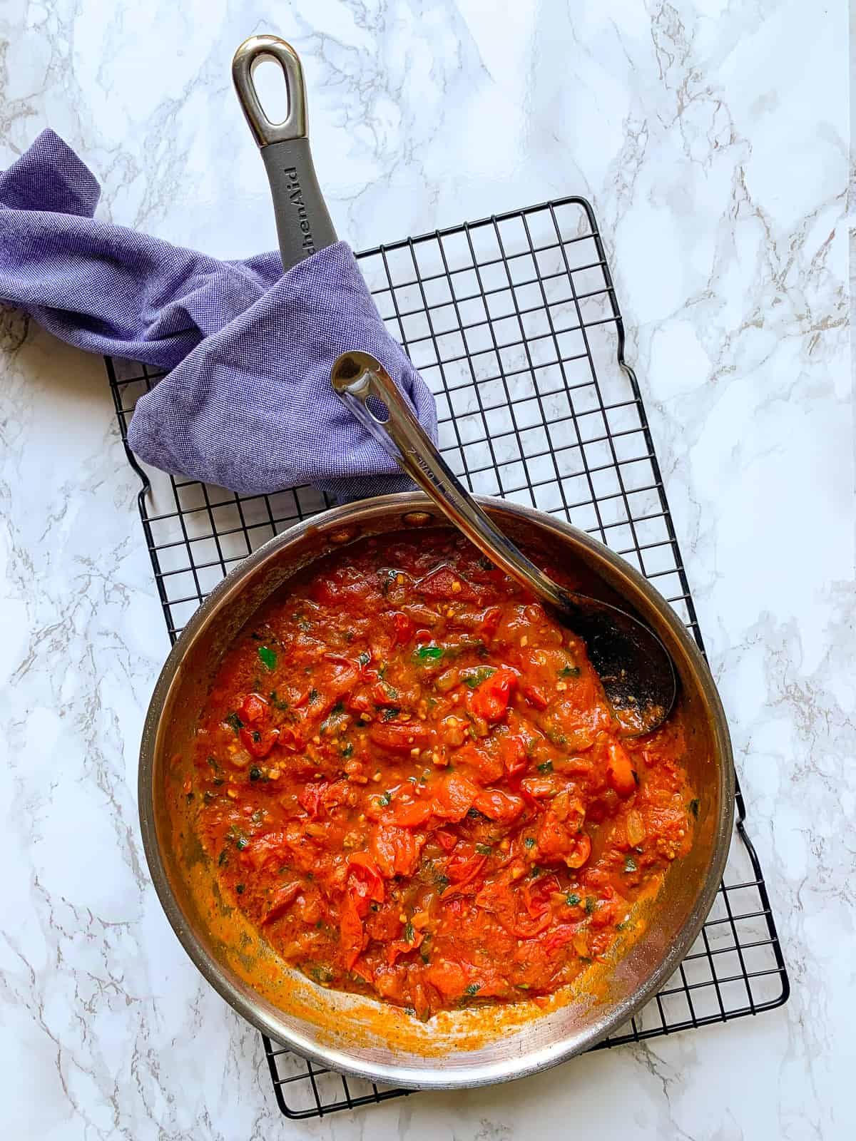 Fresh tomato pasta sauce cooked in a pan and kept to cool down 