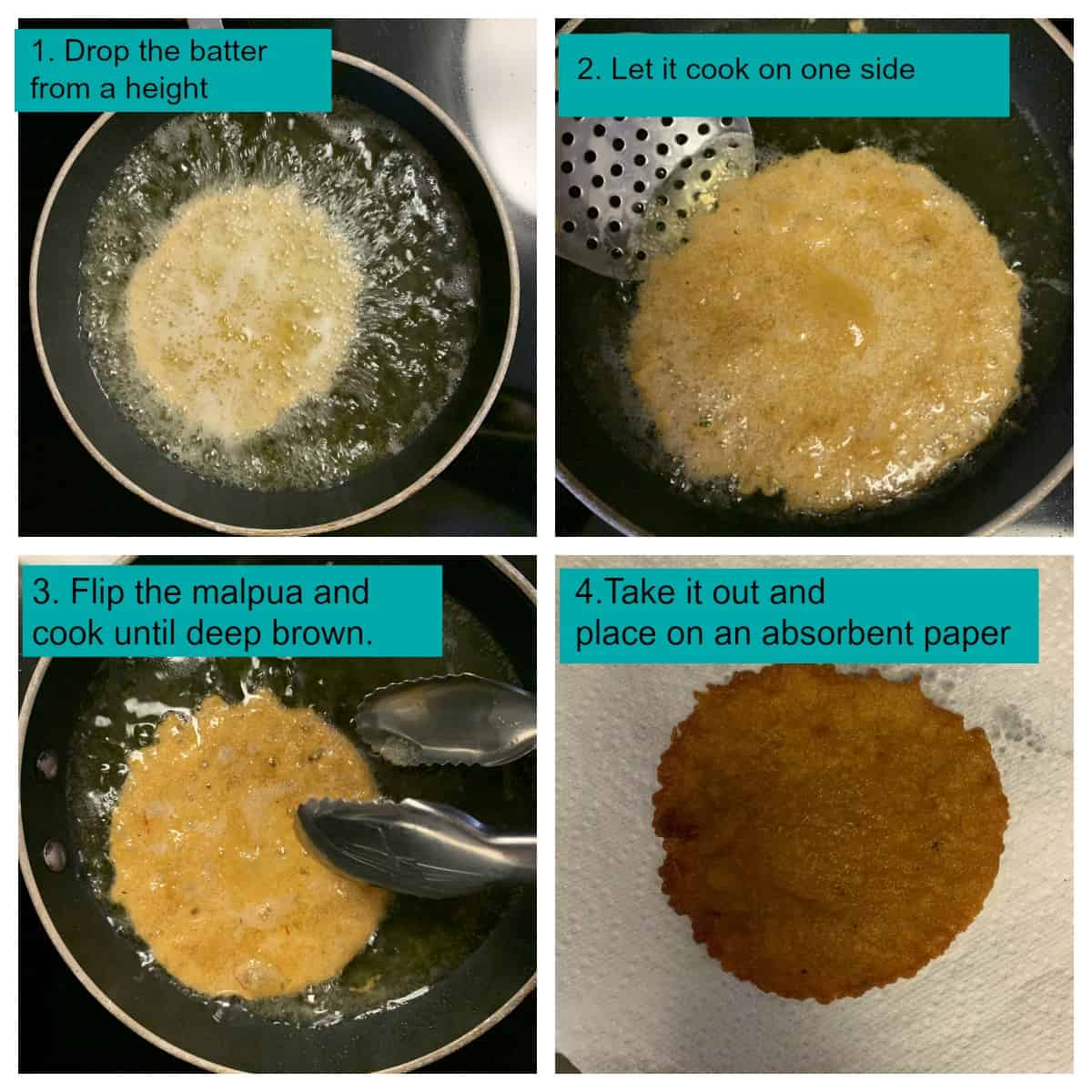 Step by step method to fry malpuas in ghee