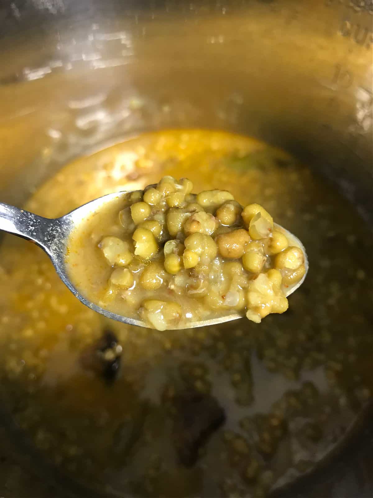 Spoonfull of mung beans cooked