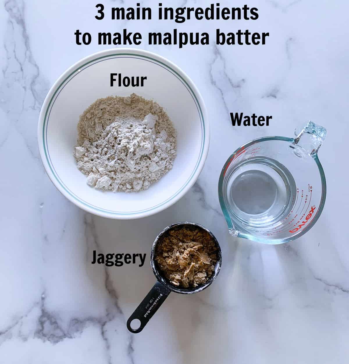 Ingredients used to make malpuas are shown