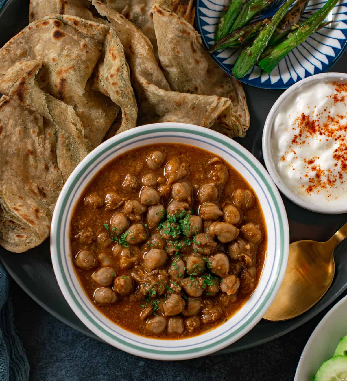 Chole without onion and garlic ssrved on a plate