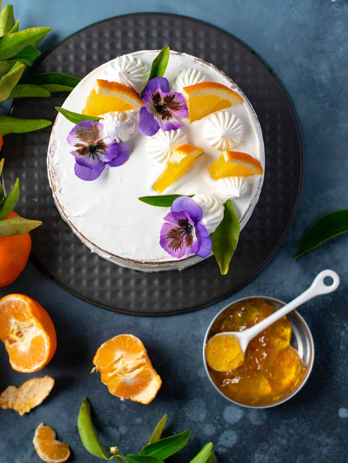 Orange cake with flowers on top 