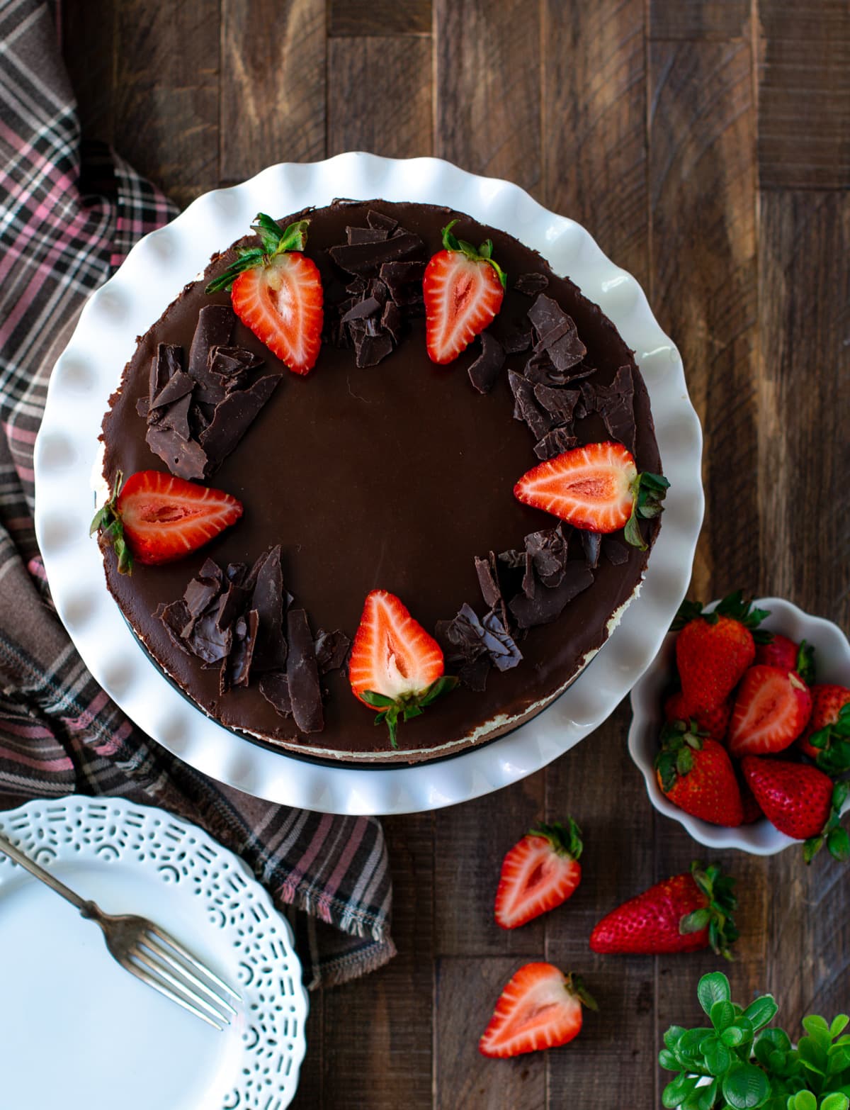 Mousse cake with strawberries on the top