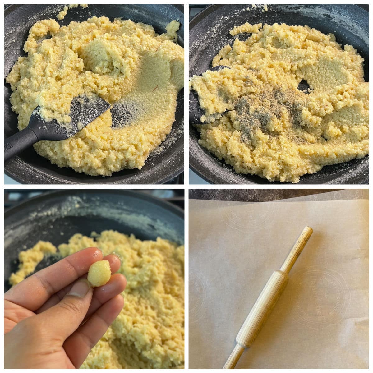Mixing almond flour with cardamom