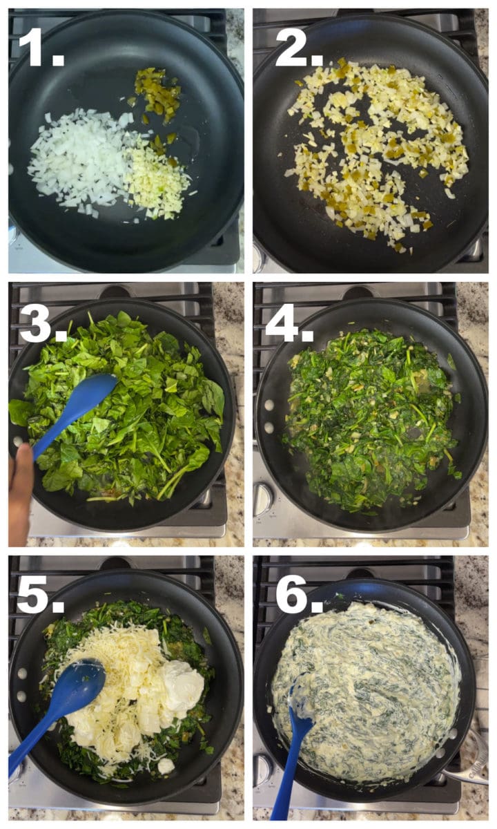 Step by step making of the spinach cream cheese dip. 