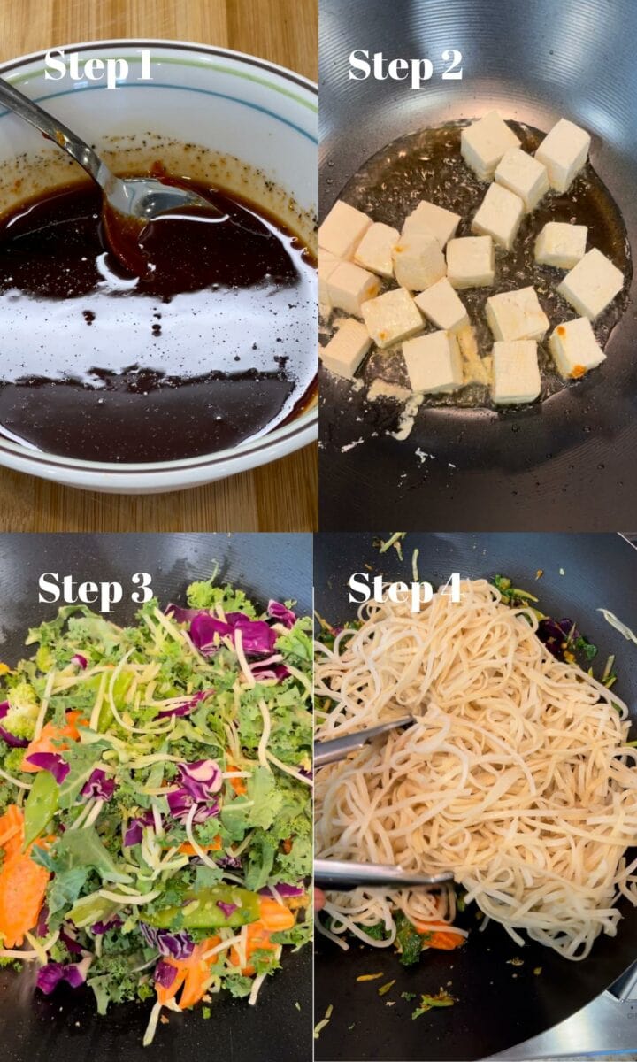 Steps to make gochujang noodles. 