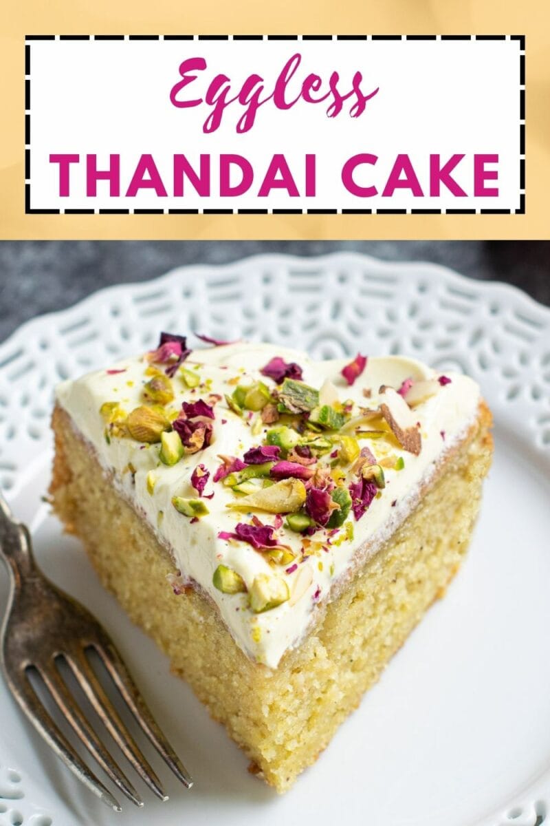 Thandai cake with rose petals and nuts garnish on the top. 